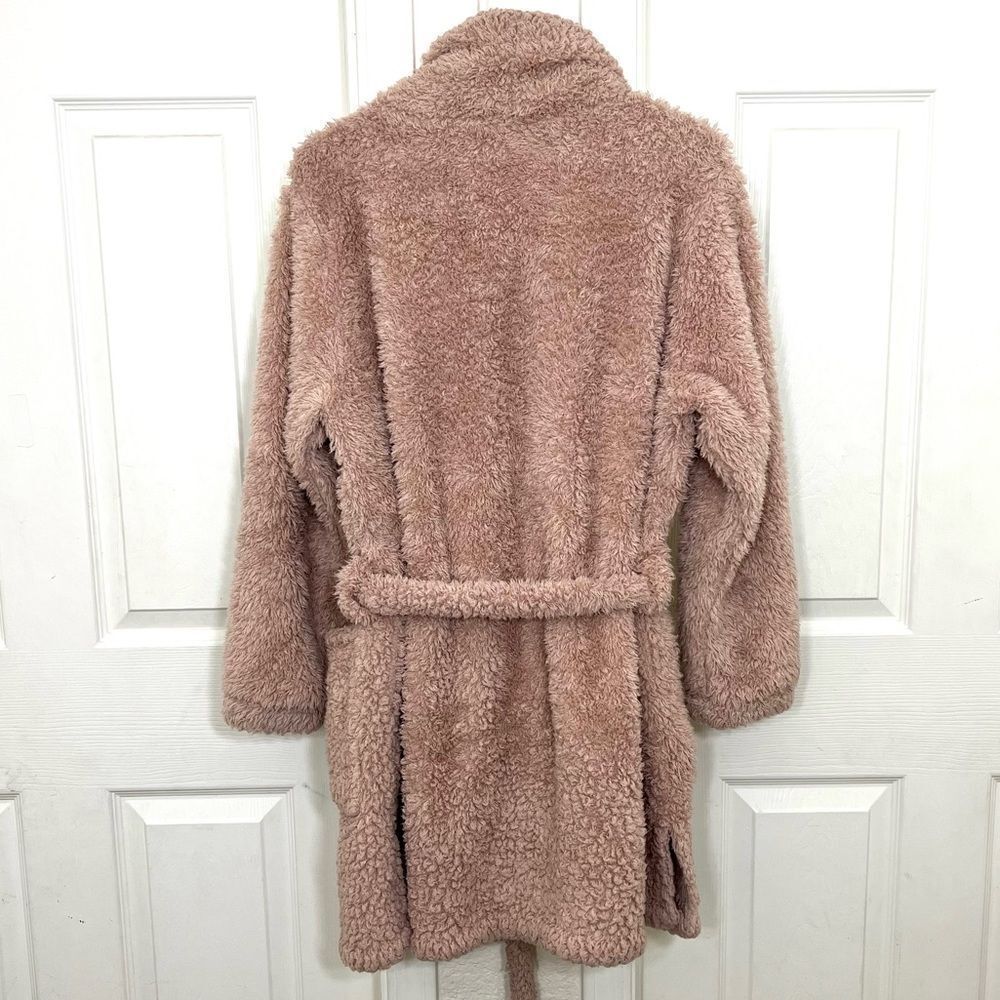 Natori Plush Lounge Cardigan Robe Fuzzy Teddy Sherpa in Rose Size L/XL - Picture 3 of 13